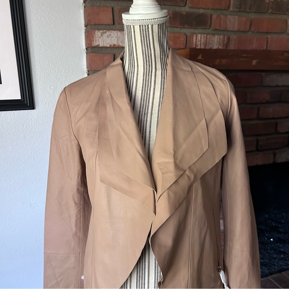 NWOT Soia & Kyo Cascading Open Front Lambskin Leather Jacket in Tan Sz XXS - Picture 2 of 13